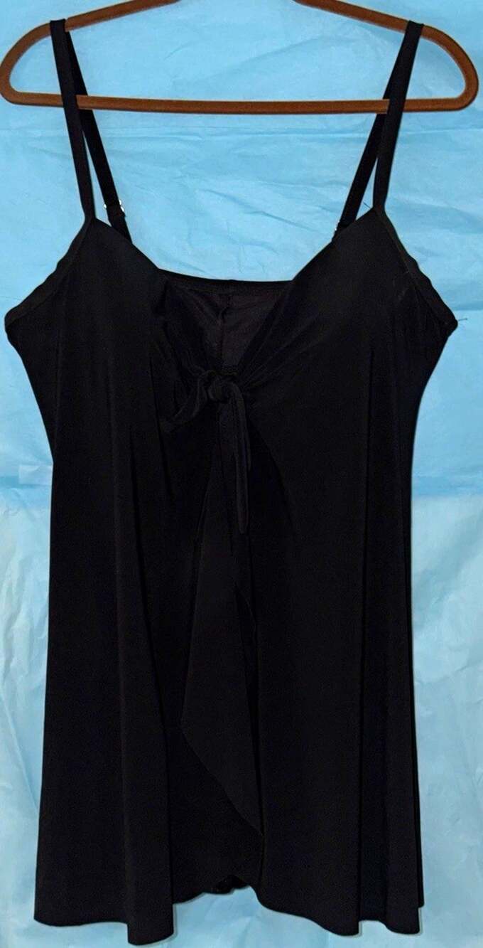 Miraclesuit Black One-Piece Swimsuit 16 C Cup Spaghetti Straps Tie Detail